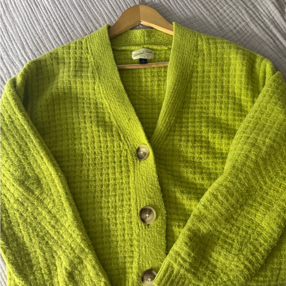 Universal Thread Cashmere-Like Green Cardigan Sweater with Textured Knit